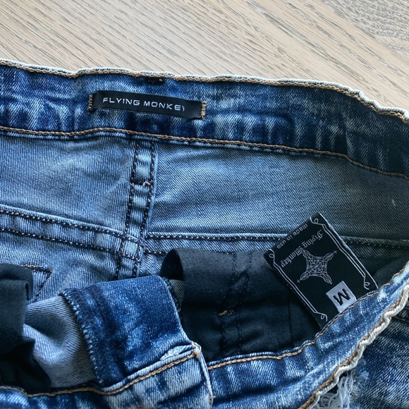 Blue Acid Wash Distressed Flying Monkey Jean Shorts - Picture 5 of 7